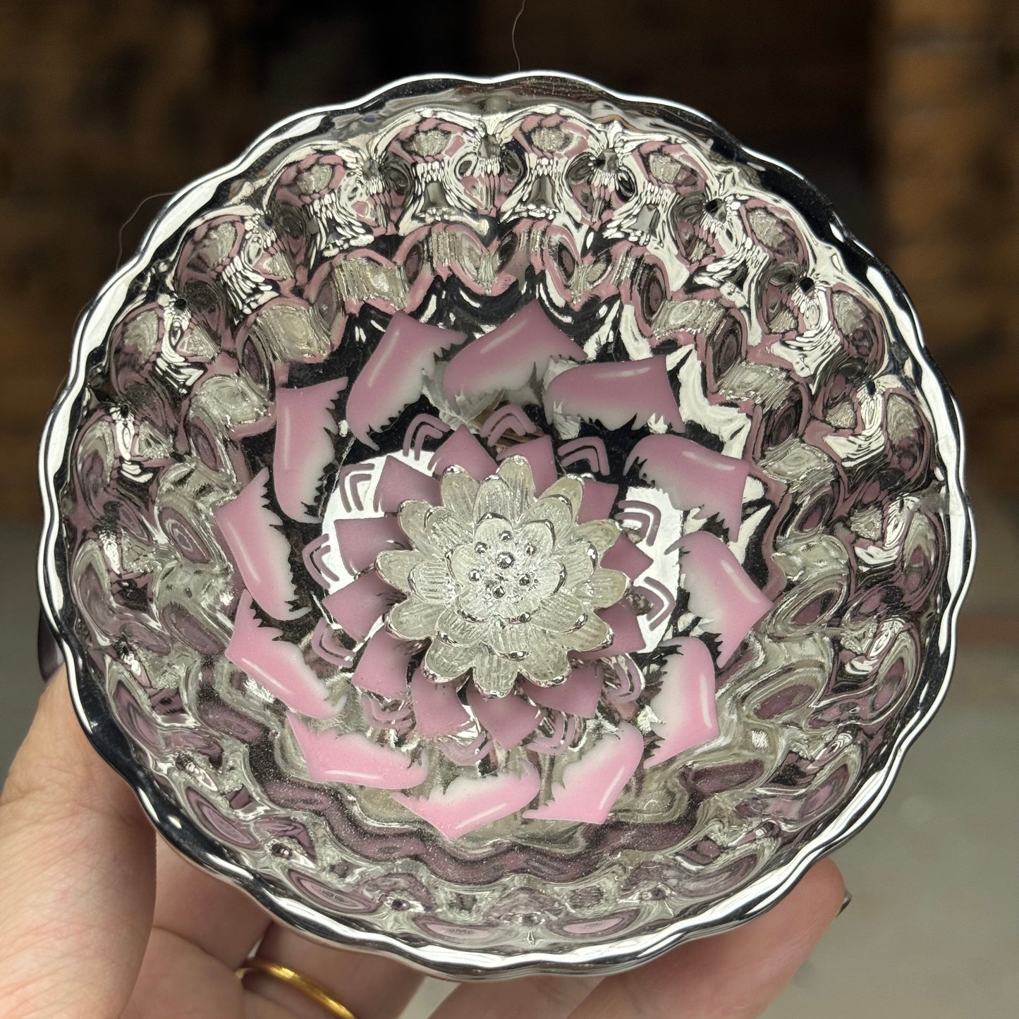 Silver-pink lotus 3D silver lotus teacup