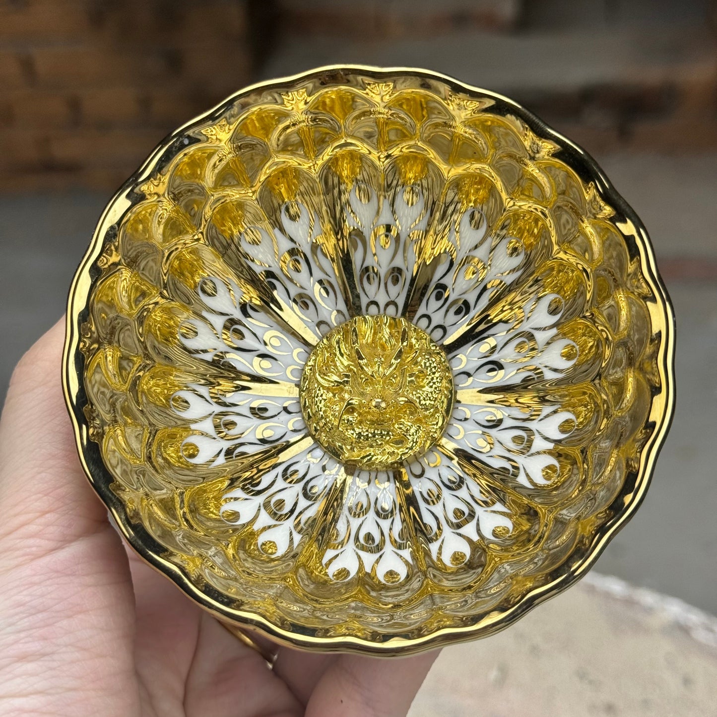 Golden Peacock Feather 3D Golden Dragon
