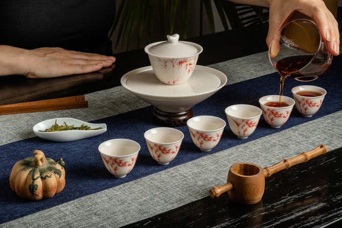 Lark Red Bamboo Set  雲雀紅竹蓋碗壺承套